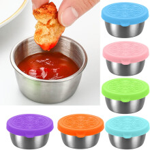 Conjunto de 1 recipiente portátil para molho de salada com tampa, reutilizável, em aço inoxidável, ideal para piqueniques e viagens.