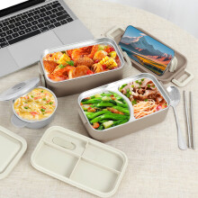 Stapelbare 2-lagige Lunchbox aus Edelstahl 304, 2 l, mit Suppenschüssel, Löffel und Essstäbchen – ideal für die Mittagsvorbereitung in der