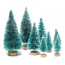 Mini-Tischweihnachtsbaum, 8 Miniatur-Kiefernbäume aus bereiftem Sisal mit Holzsockel, DIY-Bastelidee, Heimdekoration, Weihnachtsschmuck, Grün