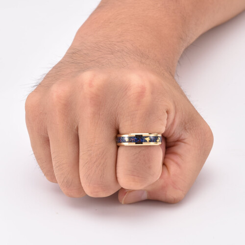 Δαχτυλίδι Tioneer Galaxy Style Tungsten Carbide με ένθετο Opal & φύλλο χρυσού σε βέρα 8mm ή 6mm για 1
