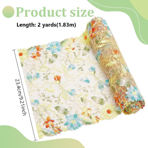 2Yards Πράσινο Floral Δαντέλα Κεντητικό Ύφασμα 9,2" Πλάτος, Κίτρινο Μπλε Γάζα Τούλι από 1