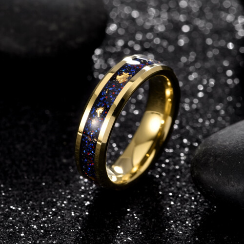 Δαχτυλίδι Tioneer Galaxy Style Tungsten Carbide με ένθετο Opal & φύλλο χρυσού σε βέρα 8mm ή 6mm για 2