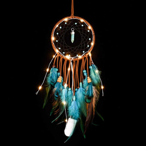 Dreamcatcher with Lights Light Blue Turquoise Feathers 52cm blue 2