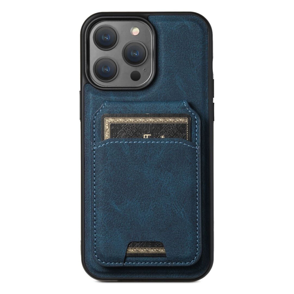 Compatible With Iphone 15 Pro Wallet Case Leather Magnetic Magsafe Slim Shockproof Business Case- Blue 9004841990057