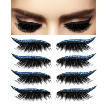 Reusable Waterproof Eyeliner and Eyelash Stickers with Glitter, Quick Eye Makeup, 4 Pairs Blue