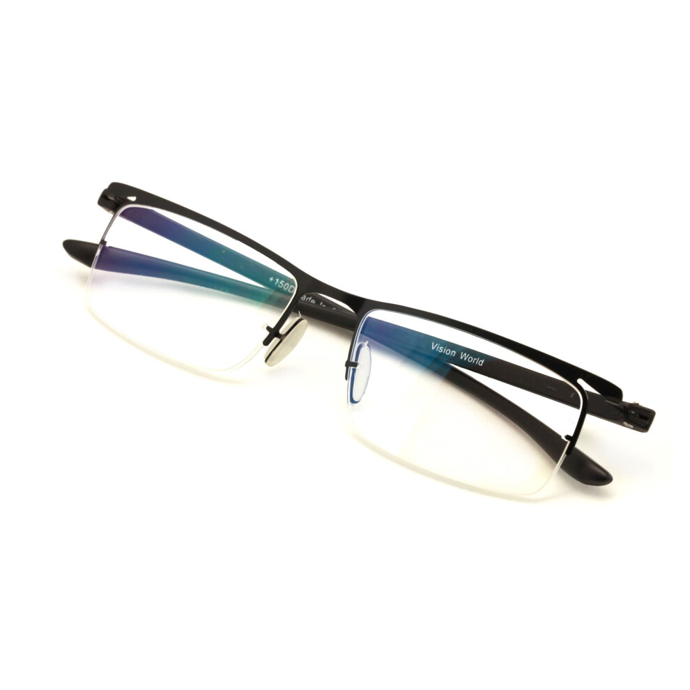 Slim Lightweight Rectangular Half Rimless Reading Glasses - AR Coating Reader - TR90 Flexible Temple - Anti Reflective