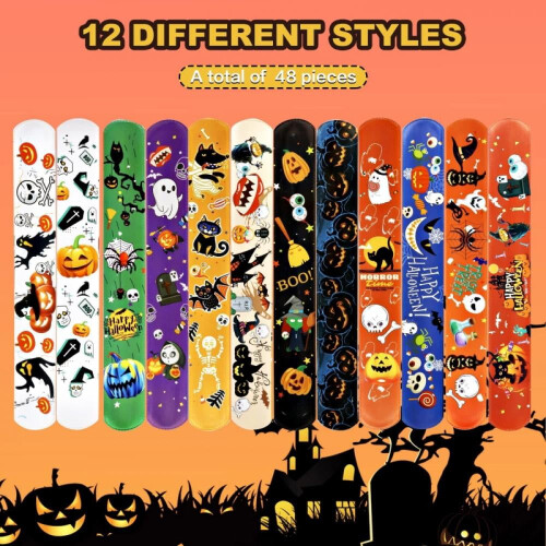 48 τεμάχια βραχιόλια χαστουκιών για το Halloween, ποικιλία σχεδίων για δώρα Halloween, 2