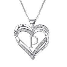 Tarmeek Herzförmige Buchstabenkette für Damen, silberplattierter Anhänger – ideales Geschenk zum Valentinstag und für Paare