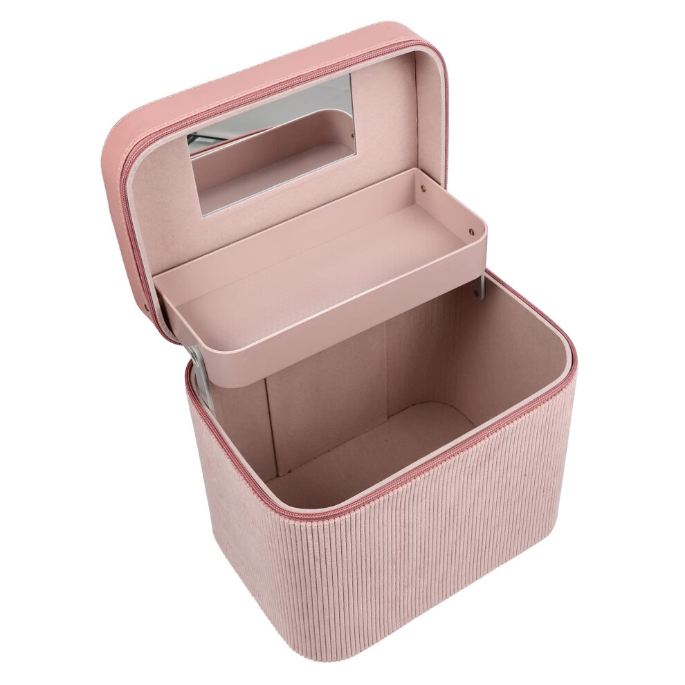 Makeup Travel Case with Mirror, Dual Layer Cosmetic Storage Bag for Women, Synthetic Leather