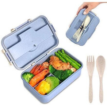 Boîte à bento pour adultes, récipient à 3 compartiments en fibres de blé, 1200 ml, étanche, avec cuillère et fourchette, boîte à lunch pour