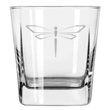 12 oz Square Base Rocks Whiskey Double Old Fashioned Glass Dragonfly