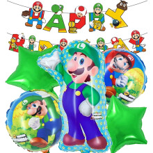 Lot de 6 grands ballons Mario avec banderole « Joyeux anniversaire » et ballons Luigi pour fête d'anniversaire