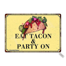 „Eat Tacon and Party On“-Schild aus Blech im Vintage-Look – Deko-Ideen für Zuhause, Küche, Bad, Bauernhof, Garten, Garage. Größe: 8 x 12