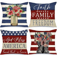 Patriottische sierkussenhoezen voor 4 juli (18x18 inch), Amerikaanse vlag met bloemenmotief voor de bank thuis
