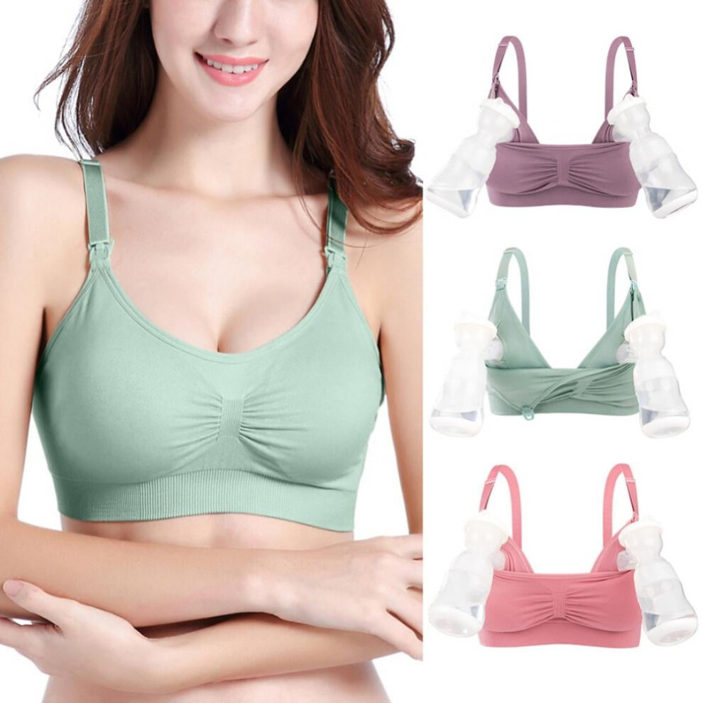 Women Hands-free Pumping Bra Maternity Sleeping Bra Push-up Breast-Pumps Nursing Bra Pregnant Underwear， Green