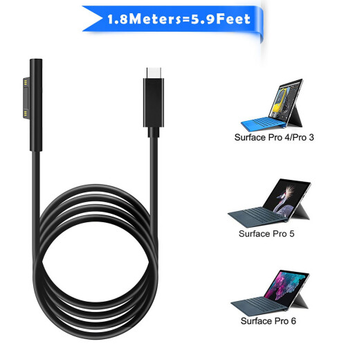 Câble d'alimentation USB Type C15V PD pour ordinateur portable Surface Pro 7/6/5/4/3/GO/BOOK 1/2 1