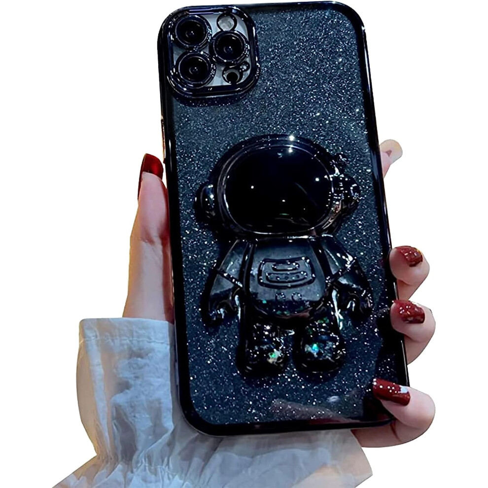 6D Bling Astronaut Case For Iphone 12 Pro Max, Cute Sparkle Glitter Quicksand Design, - Fixed Astronaut, No Kickstand Black 9423501354136