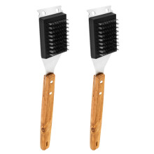 2 Pack 15" Grill Brush & Scraper, Compatible with BBQ Grills, Wood Handle, Stainless Steel Bristles, Safe Cleaning Brush for Outdoor Grill