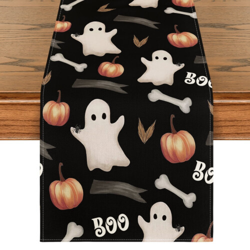 Τραπεζομάντιλο με ακουαρέλα Smile Cute Ghost Halloween 13x72 Μαύρο
