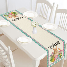 Tischläufer im Büffelkaromuster mit Frühlingsmotiven, 30 x 183 cm, für Ostern, Esszimmer und Küche – passend für Frühlingspartys