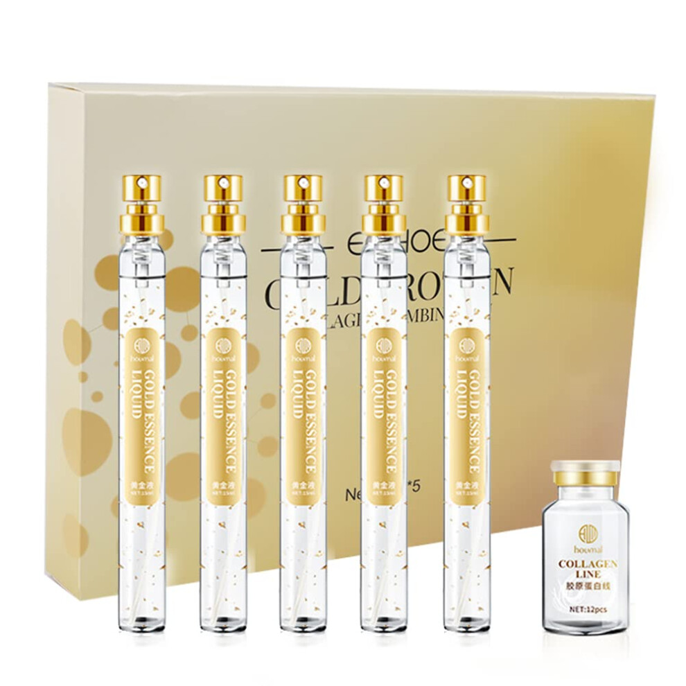 Gold Face Lift Thread With Nano Essence, Dissolving Protein Thread Lift Set For Targeted Facial Treatment (5 Essence + 1 Thread)