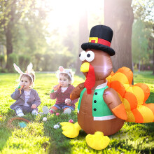 Opblaasbare Thanksgiving-kalkoen met LED-verlichting, gigantische opblaasbare tuindecoratie voor de herfst, oogst en feestdagen, geschikt voor binnen