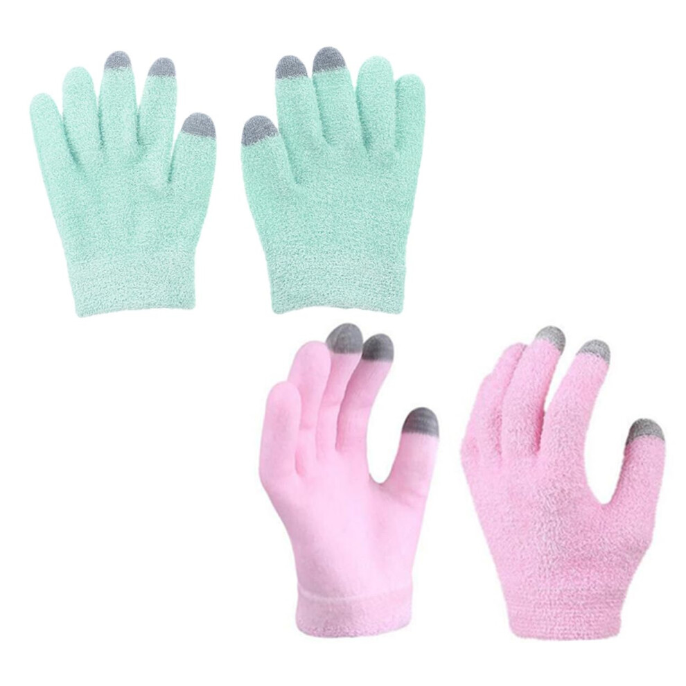 Moisturizing Gloves with Gel Lining, Fingerless Touch Screen Spa Gloves for Dry Hands, 2 Pairs