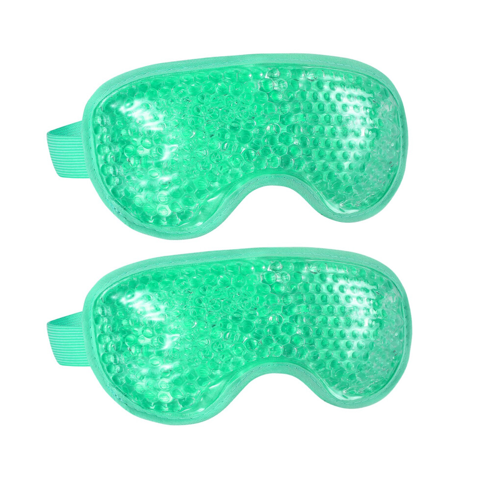 Green 2Pack Cooling Eye Mask With Plush Backing, Reusable Gel Cold Compress For Puffiness, Migraines,