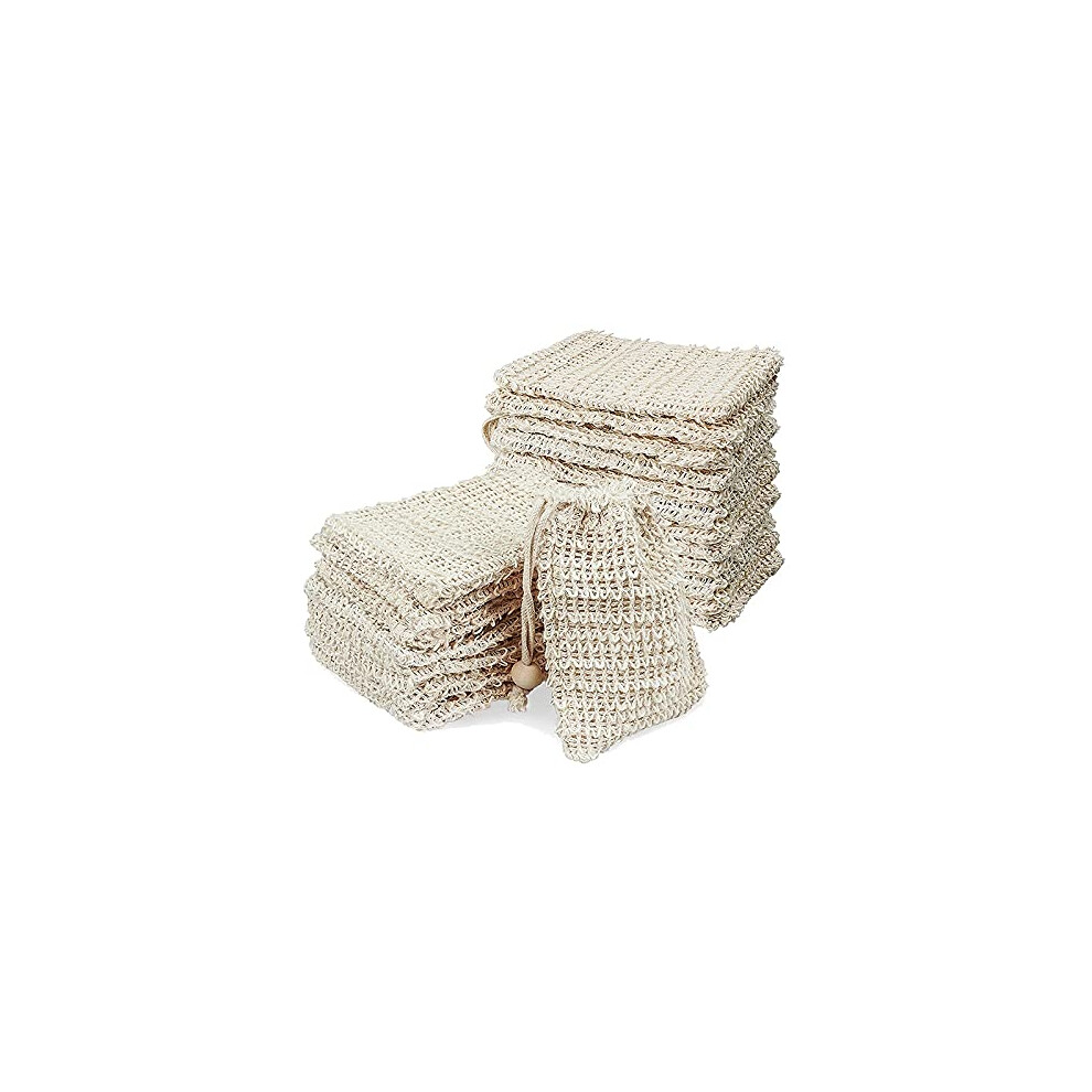 Sisal Soap Bag 20 Pack Natural Exfoliating Soap Saver with Drawstring for Shower and Bath