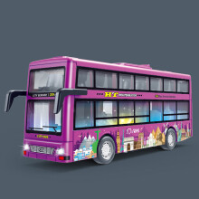 (Purple)Autobus a due piani con apertura porta giocattolo inerzia con funzione luci e suoni