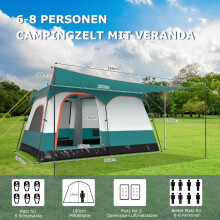Cort mare cu copertina & podea & 2 camere & 2 intrari & geantă de transport cort de camping cort de familie M