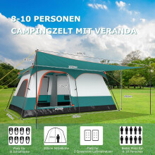 Cort mare cu marchiză și podea și 2 camere și 2 intrări și geantă de transport cort de camping cort de familie L