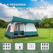 Cort mare cu copertina & podea & 2 camere & 2 intrari & geantă de transport cort de camping cort de familie S