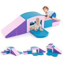 6 peças. Blocos de construção de espuma Blocos de construção macios com escadas de túnel e escadas de túnel. Rampa Azul + Roxo