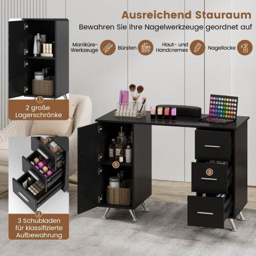 Table de manucure avec armoires à tiroirs et amp; Table de manucure repose-poignets noire