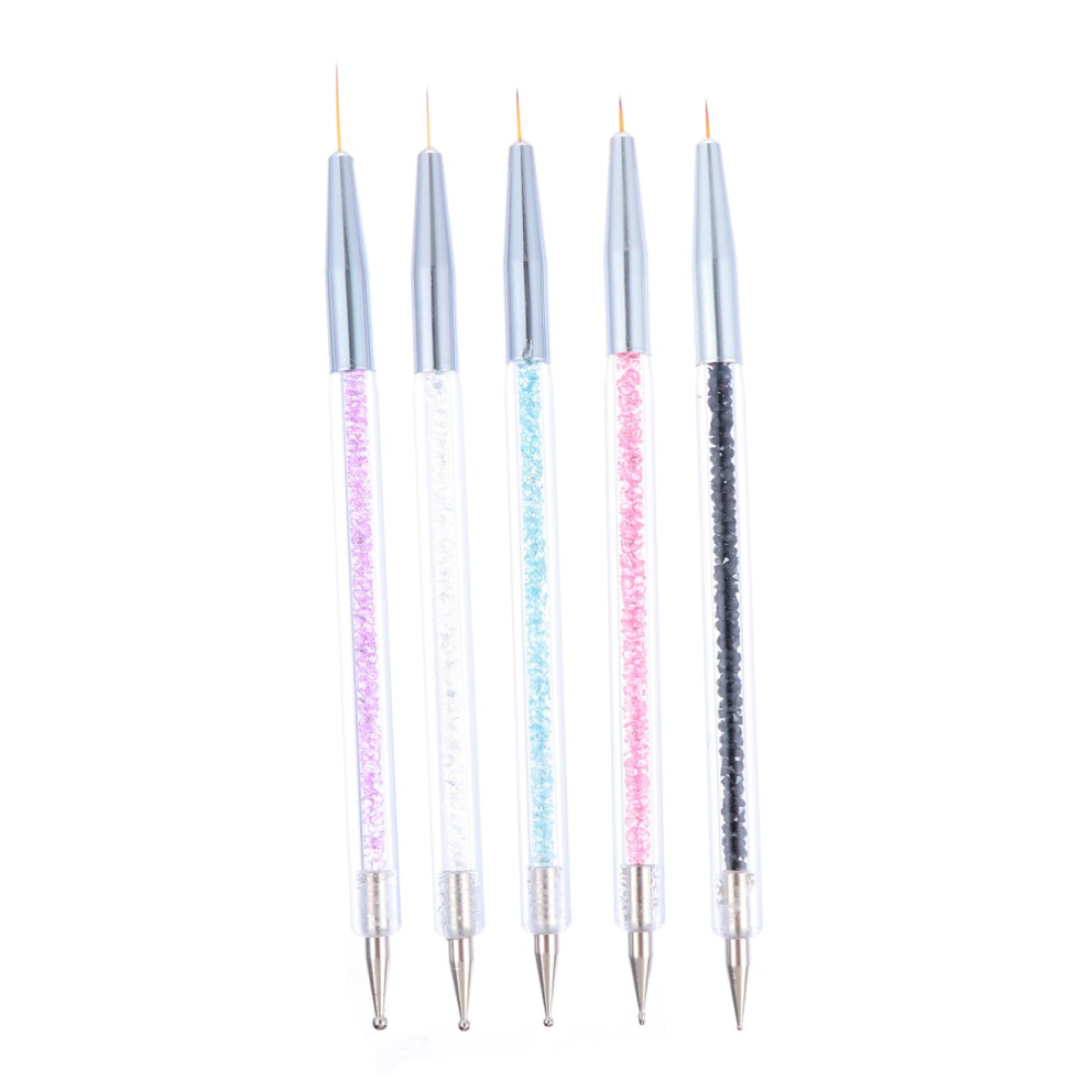 5pcs Dual Ended Nail Art Brushes Set with Precision Liner Tips for Professional Manicure