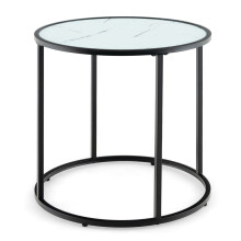 Table d'appoint ronde avec plateau en verre imitation marbre et table de canapé à pieds réglables