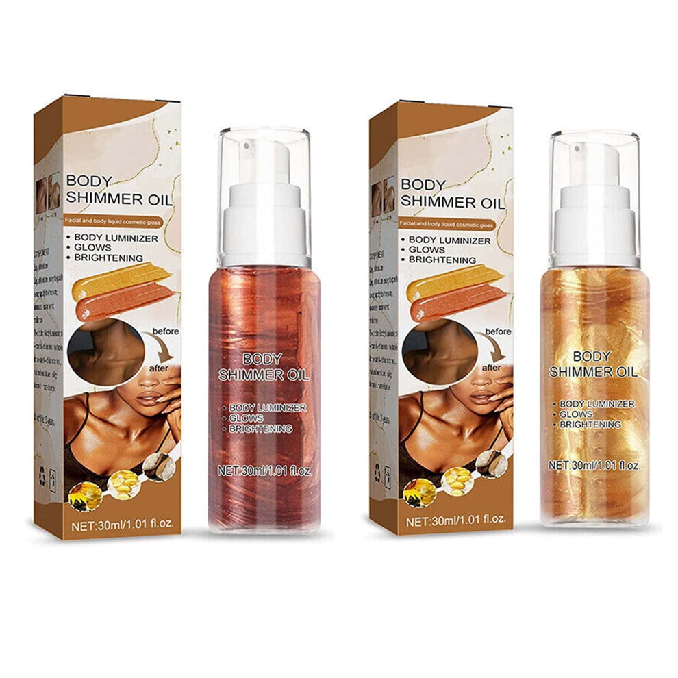 Golden Glow Body Shimmer Oil Liquid Highlighter For Face And Body, Lightweight Nongreasy, 2 Colors