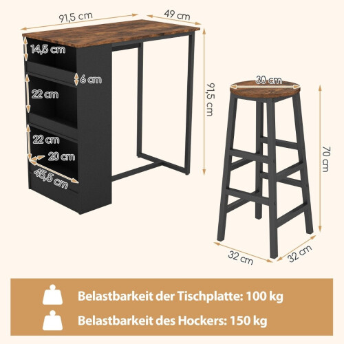 Table de cuisine avec 2 tabourets, table de bistro peu encombrante, table de comptoir, ensemble de table à manger, table de bar 1