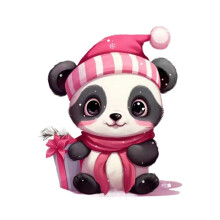 Christmas Cartoon Panda Ornament - Pink Acrylic 2D Pendant for Tree, Home, Party, Compatible with Rearview Mirrors
