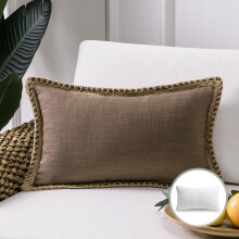 Phantoscope Farmhouse Burlap Linen Tailored Edge Series Decorative Throw Pillow, 12" x 20", Coffee, 1 Pack