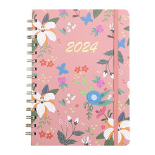 Carnet de notes Qwtwty2024, agenda hebdomadaire et mensuel personnalisé, calendrier floral, journal en anglais en liquidation