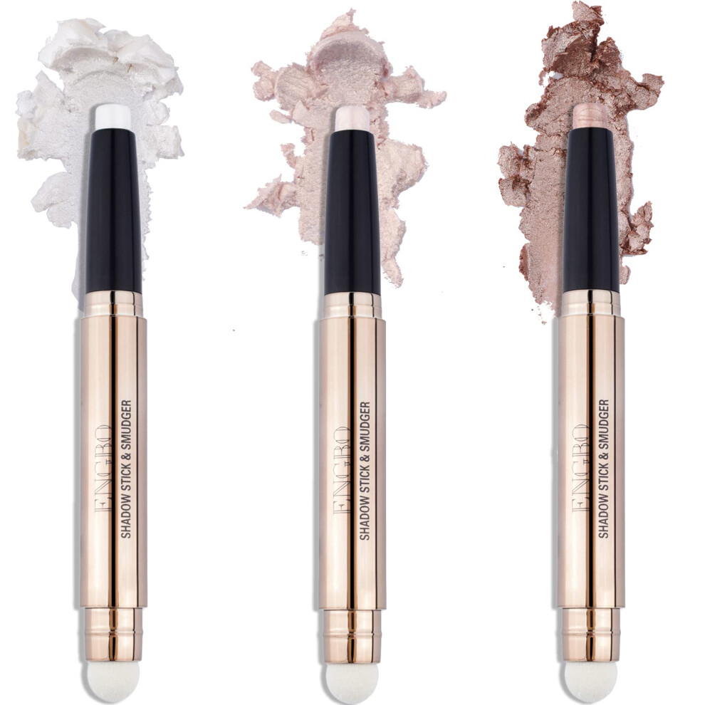 White,Cream,Gold Enfuntins Cream Eyeshadow Stick Set With Smudger, Long Lasting Waterproof Shimmer White Rose Gold