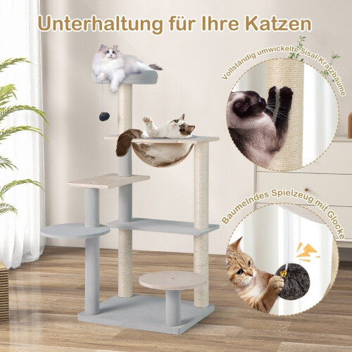 113cm High Modern Scratching Post with Removable & Padded Viewing Platform Climbing Tree 2