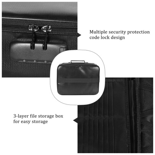Document Bag with Lock, Fireproof 3-Layer Document Storage Box with Waterproof Zipper,Used for Laptops, Documents B 1