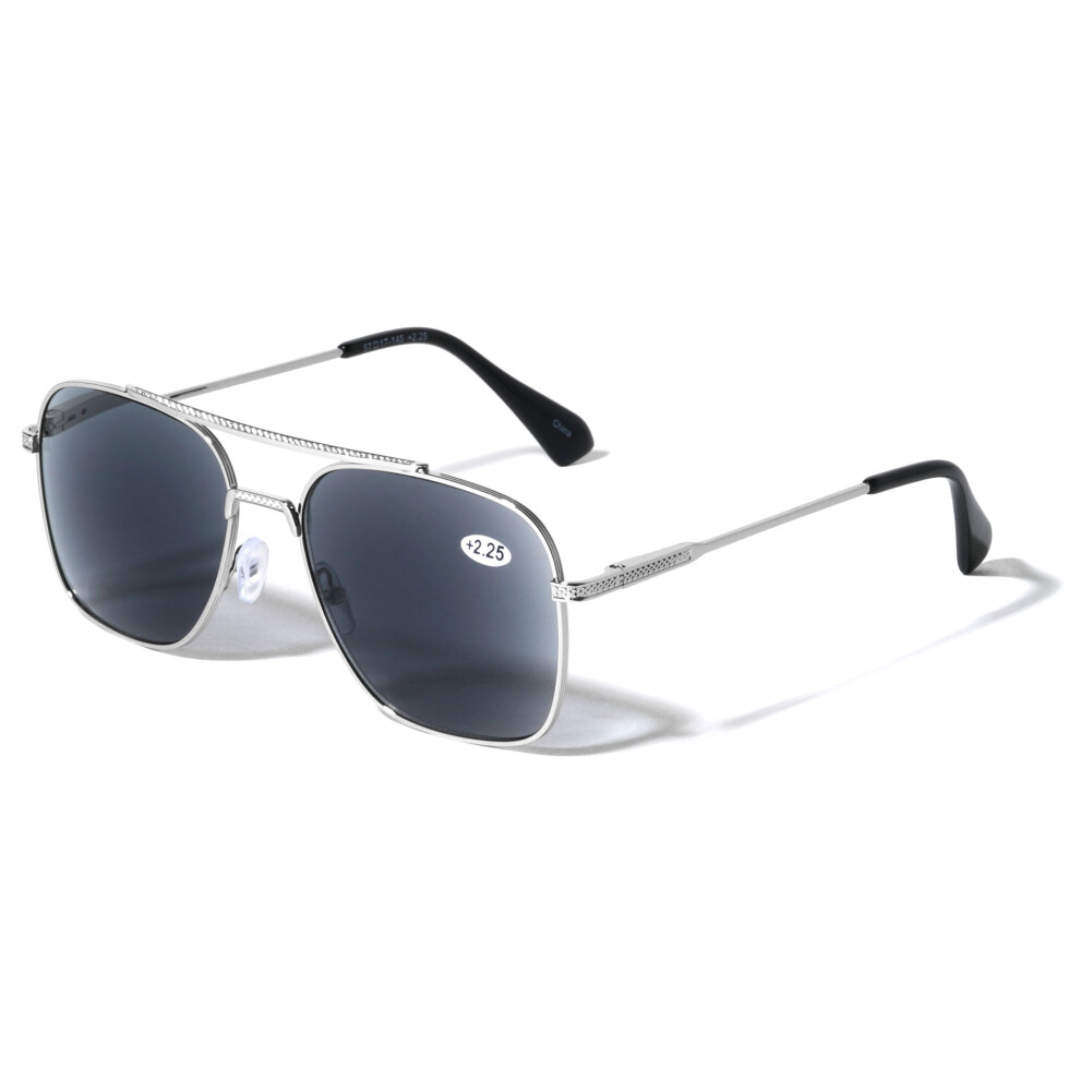 Square Metal Classic Outdoor Reading Sunglasses - Tinted UV Protection Readers (NOT BIFOCAL) +2.75