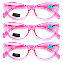 Lot de 3 paires de lunettes de lecture œil de chat rose clair pour femmes.