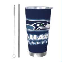 Tazza termica in acciaio inox 304 della squadra di football dei Seahawks, 590 ml con coperchio e cannuccia, compatibile con i portabicchieri per