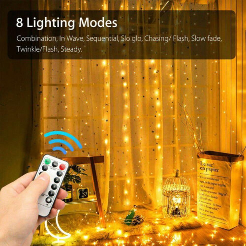 Φωτιστικά Κουρτίνας 3μ*3μ, 300LED με τροφοδοσία USB, αδιάβροχα, λαμπερά φωτιστικά 2