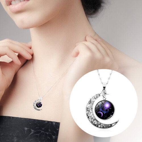 Κολιέ μενταγιόν Welling12Constellation Half Moon Zodiac Astrology Ωροσκόπιο 1
